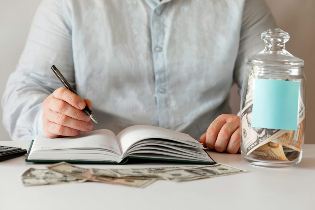Man calculating family budget